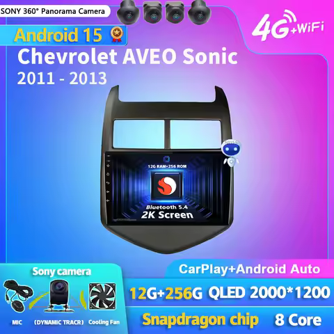 Android 15 Carplay Auto 2K Screen Car Radio Video Multimedia Player For Chevrolet AVEO Sonic 2011 - 2013 2 din Autoradio Stereo