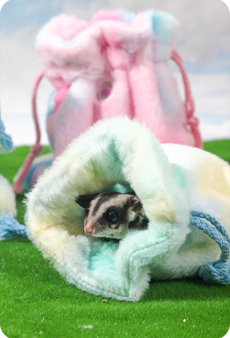 قوس قزح الصوف الدافئة الترابط كيس النوم الناقل مخبأ السرير لقوارض السكر طائرة شراعية الهامستر جربيل ماوس للحيوانات الأليفة الصغيرة