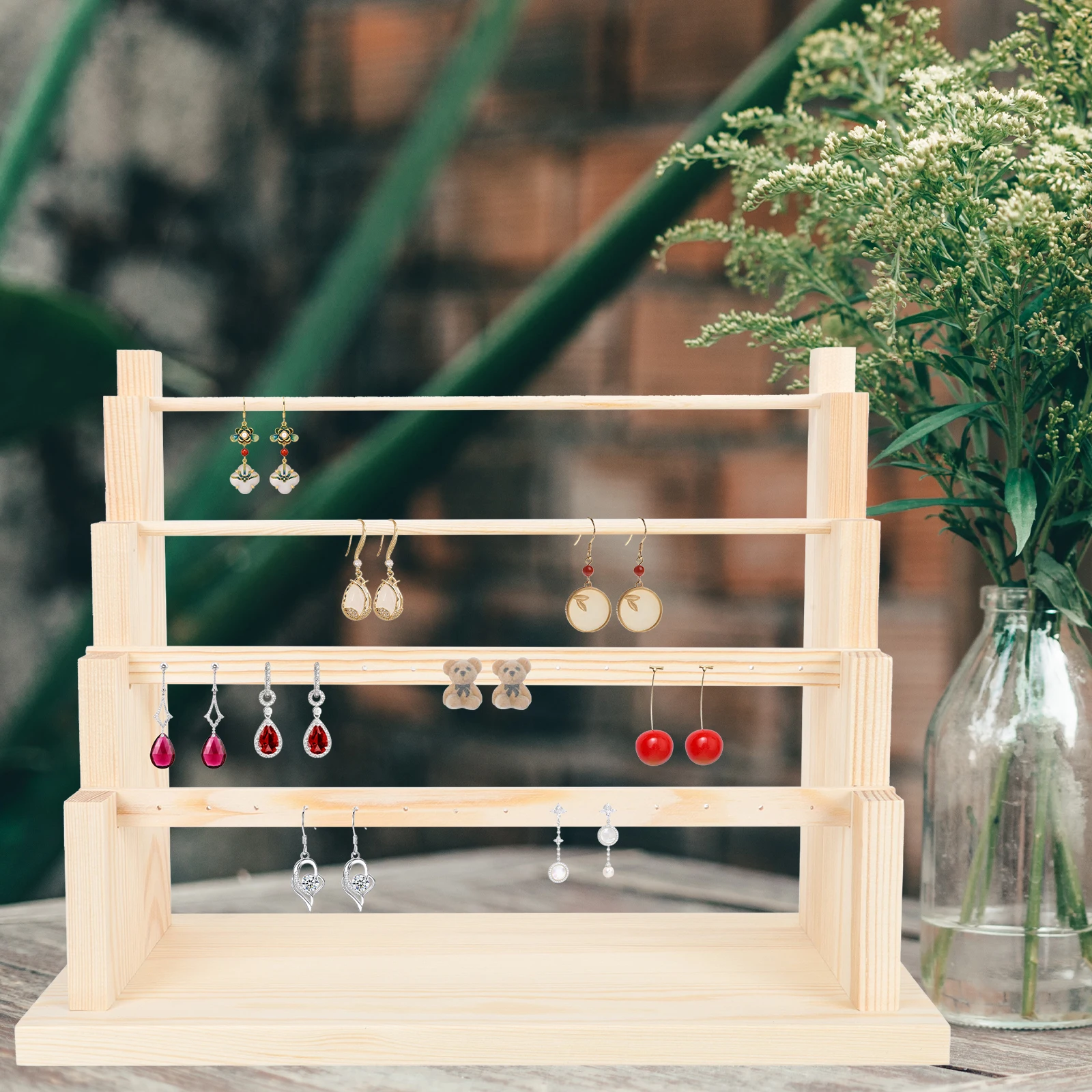

Wooden Jewelry Display St Storage Rack Multi layers Ring Holder Earrings Khaki Durable Sturdy Decorative Practical Function