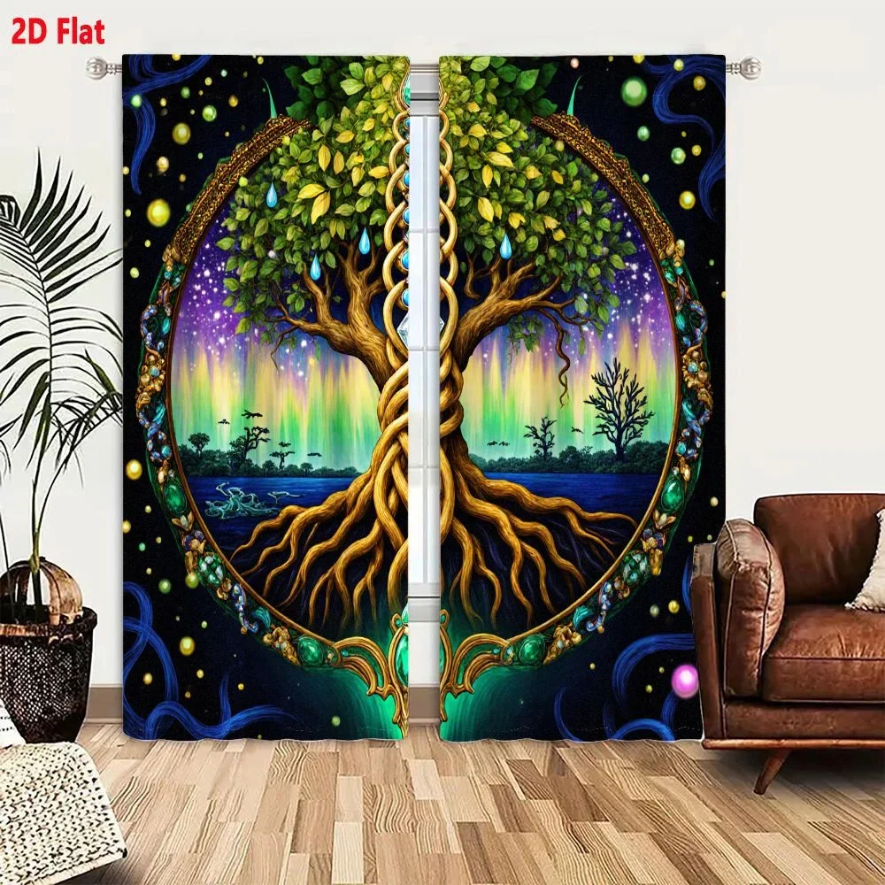 Enchanted Forest Tree Portal Curtain Waterproof Window Drapes for Dreamy Bedroom Decor