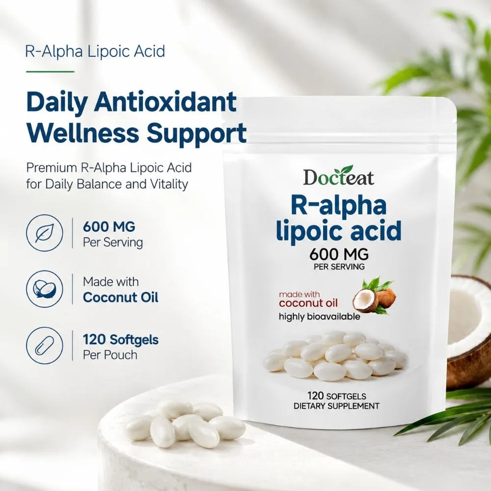 Docteat R-Alpha Lipoic Acid Softgels Supports Healthy Glucose Metabolism and Energy Production, Antioxidant Defense 120 Softgels