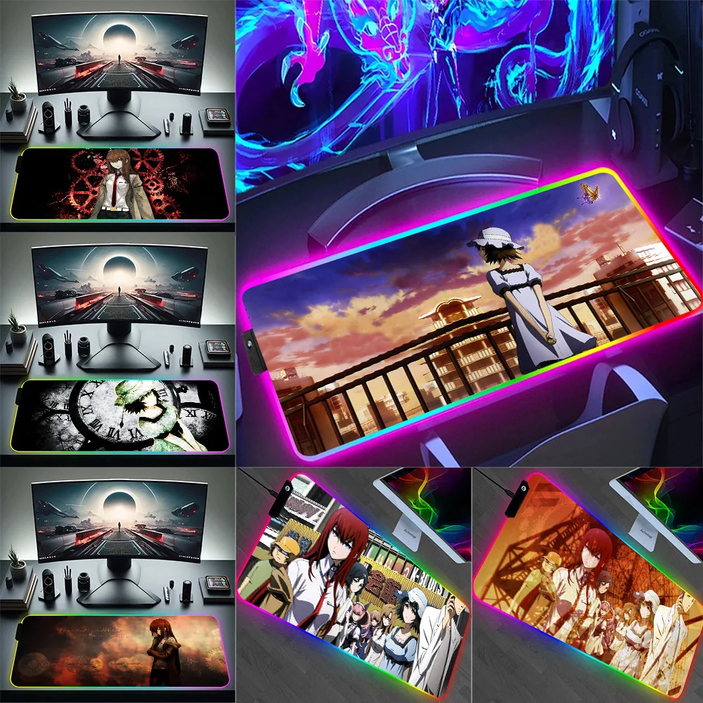 

Steins Gate RGB Pc Gamer Keyboard Mouse Pad Mousepad LED Glowing Mouse Mats Rubber Gaming Computer Mausepad