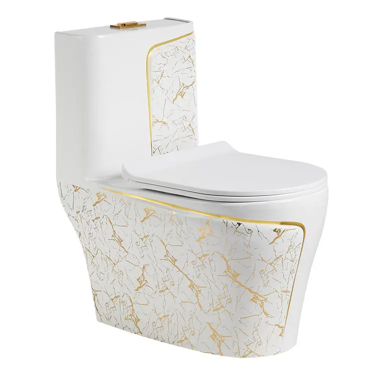

Современный унитаз с золотистой отделкой, керамический, моноблочный, с двойным смывом