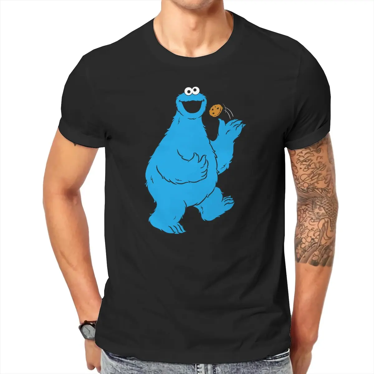 Men Sesame Streets T-Shirt Crewneck Cotton Style Cookie Monster Hipster Ofertas O Neck Graphic Tshirt