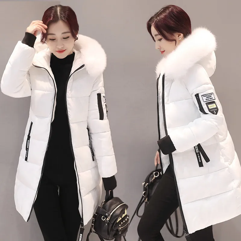 2024 Winter Jacket Women Parka Coat Big Fur Collar Hooded Thick Warm Down Cotton Jacket Parkas Long Female Coat CasualOutwear