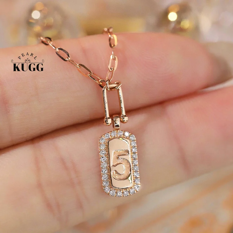 KUGG 100% 18K Rose Gold Necklace Fashion Number Card Design INS Style Real Natural Diamond Necklace for Women High Party Jewelry