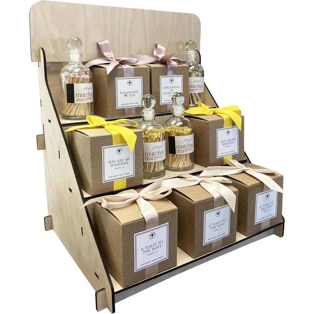 Expositor Portátil de Madera de 3 Niveles para Comercios Minoristas, Ferias Comerciales y Puestos de Mercado - Ideal para Jabón, CBD, Productos Secos, Especias y Tu