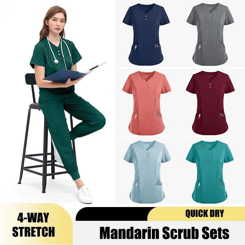 Comfortable Clinical Scrubs Stretch Dental Hygienist Quick Dry Sets Breathable Doctor Medical Uniforms Women Nurse Suits LWM010