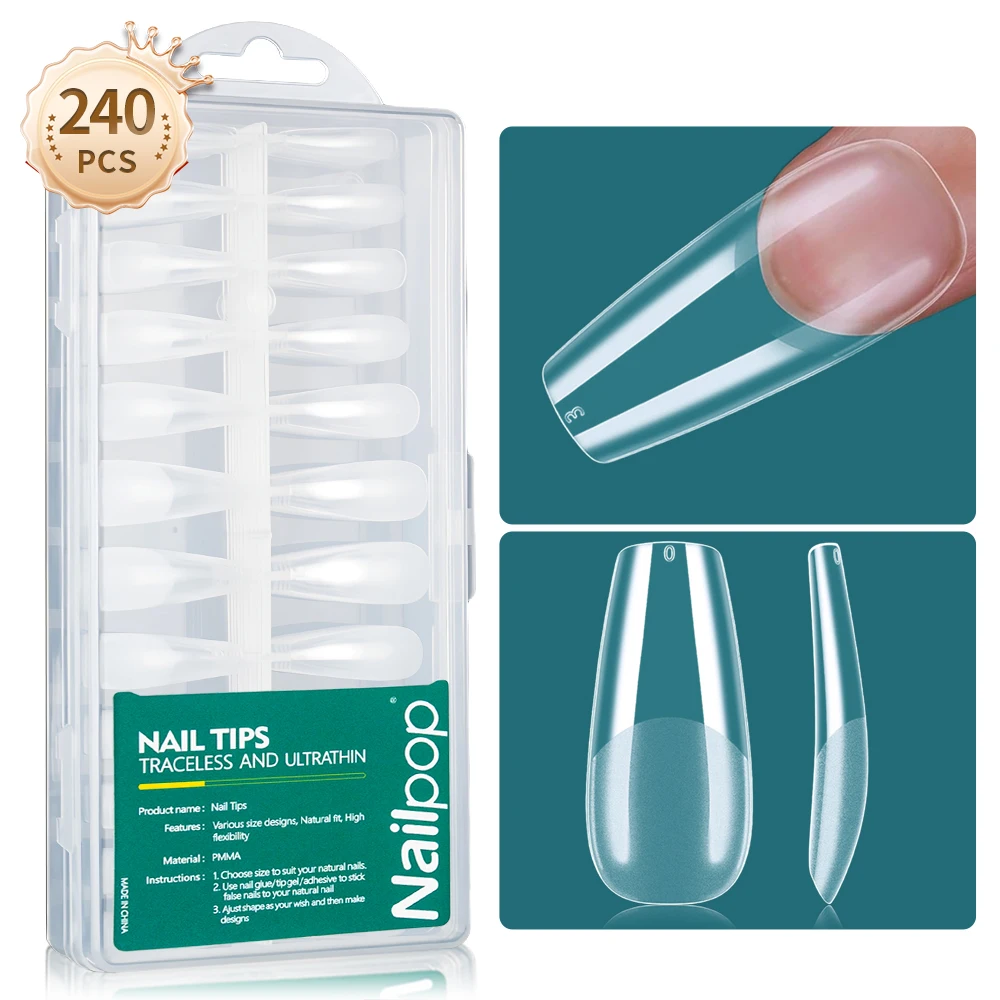 

NAILPOP 240PCS Soft Gel Nail Tips Kit Full Cover Nail Extensions Pre-shaped Half Matte Acrylic False Gelly Nails Salons Home DIY
