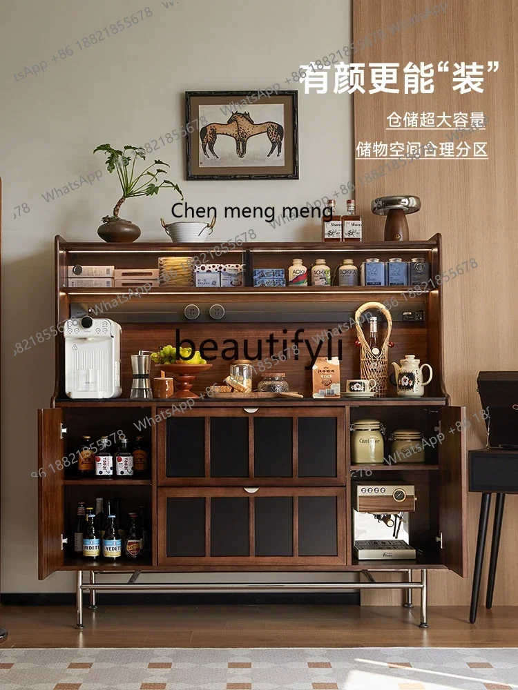 zqxRetro French side cabinet against the wall integrated locker double living room wine cabinet small apartment
