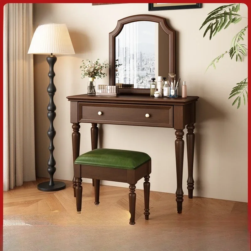 

American dresser solid wood bedroom retro log makeup table makeup mirror makeup stool combination