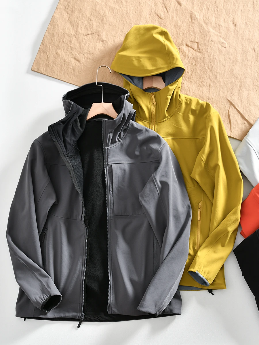 

Heavyweight New Men's Outdoor Fleece Lined Hooded Jacket Windproof Water Resistant Youth Fashion Autumn Winter Gear Straight Hem