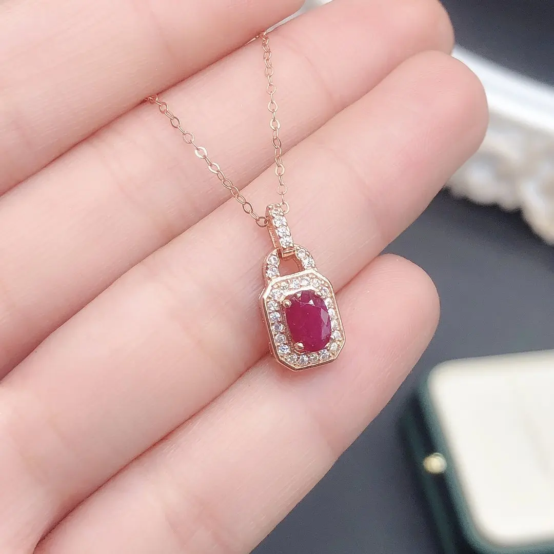 Natural Ruby Gemstone Pendant Necklace Genuine Solid 925 Sterling Silver Women Gift Fine Jewelry