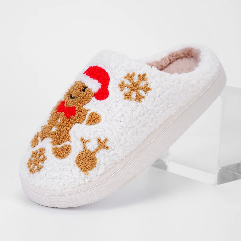 Christmas Gingerbread Kids Cute Winter Warm Slippers Exquisite Comfy Houseshoes Bedroom Soft Sole Home Shoes for Kids Boys Girls