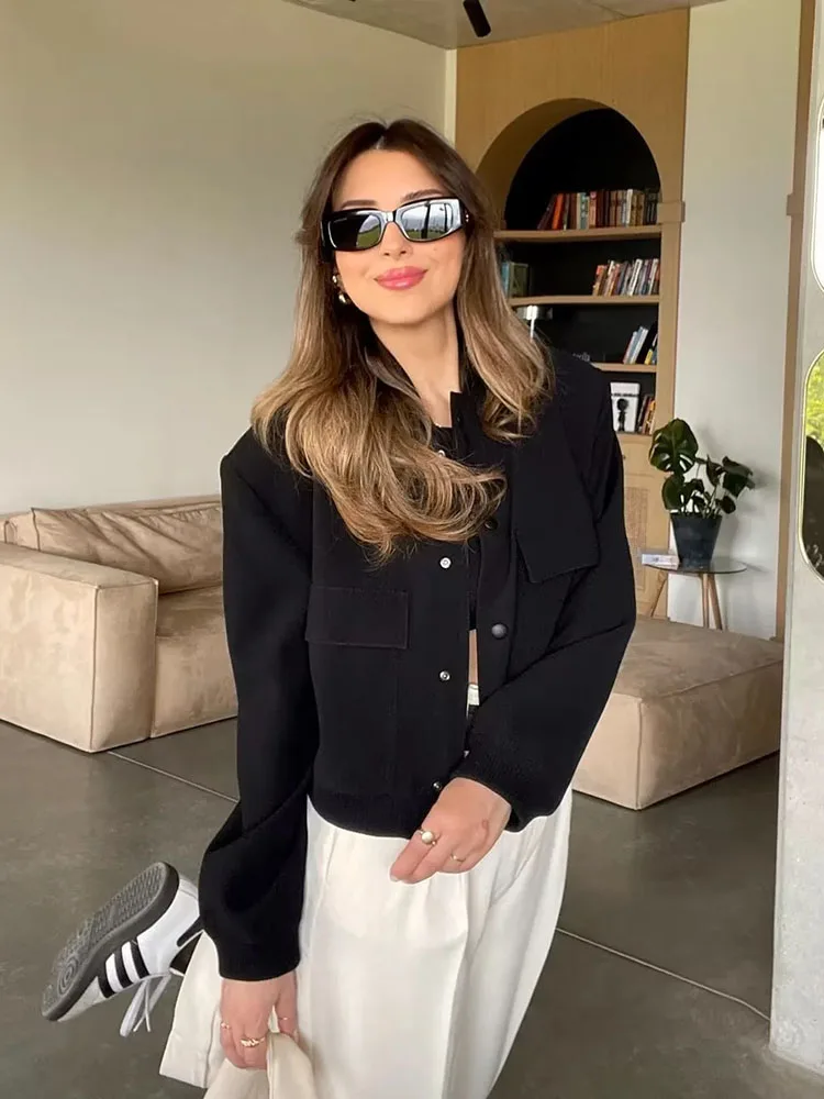 SIYANG Women Fashion With Pockets Bomber Jacket Coats Vintage Long Sleeve Front Button Casual Female Outerwear Chic Tops