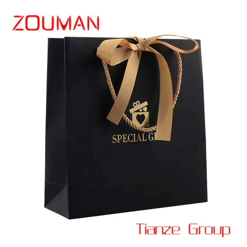 Custom , Custom luxury color gift paper shopping bag with your own logo handle black kraft paper bags