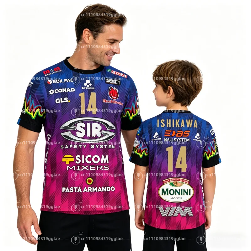 Camiseta de Voleibol Familiar 2026 No.14 Sir Safety Perugia, Ropa de Partido, Camiseta Familiar Masculina Ishikawa, Ropa Deportiva de Campeones