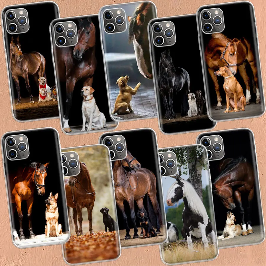 Domineering Cool Horses And Dogs Clear Case For iPhone 11 13 14 Pro 15 Pro Max 12 Mini 16 XR X XS Max 7 8 Plus Clear TPU Ph