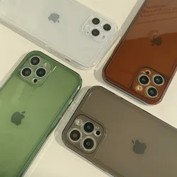 Funda de TPU suave y transparente para iPhone, carcasa Retro de colores, marrón, verde, negro, para iPhone 15, 14, 13, 12, 11 Pro Max, XR, X, 14Max, 8, 7Plus