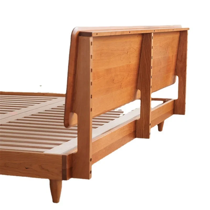 

Modern minimalist master bedroom Japanese-style all-cherry Nordic single double bed