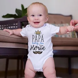 Papa Is My Hero Spanish Printed Baby Bodysuit Infant Short Sleeve Jumpsuit  Boys Girls Dad Birthday Father's Day Outfit Clothes