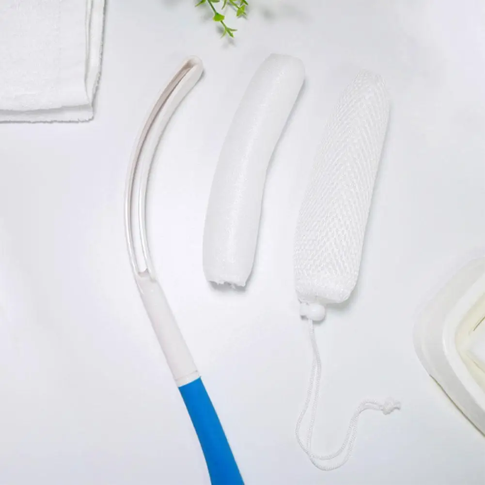 Cepillo limpiador de espalda suave para personas gordas, esponja de baño para ancianos, mango curvo, depurador de espalda, ducha, exfoliante, cepillo masajeador