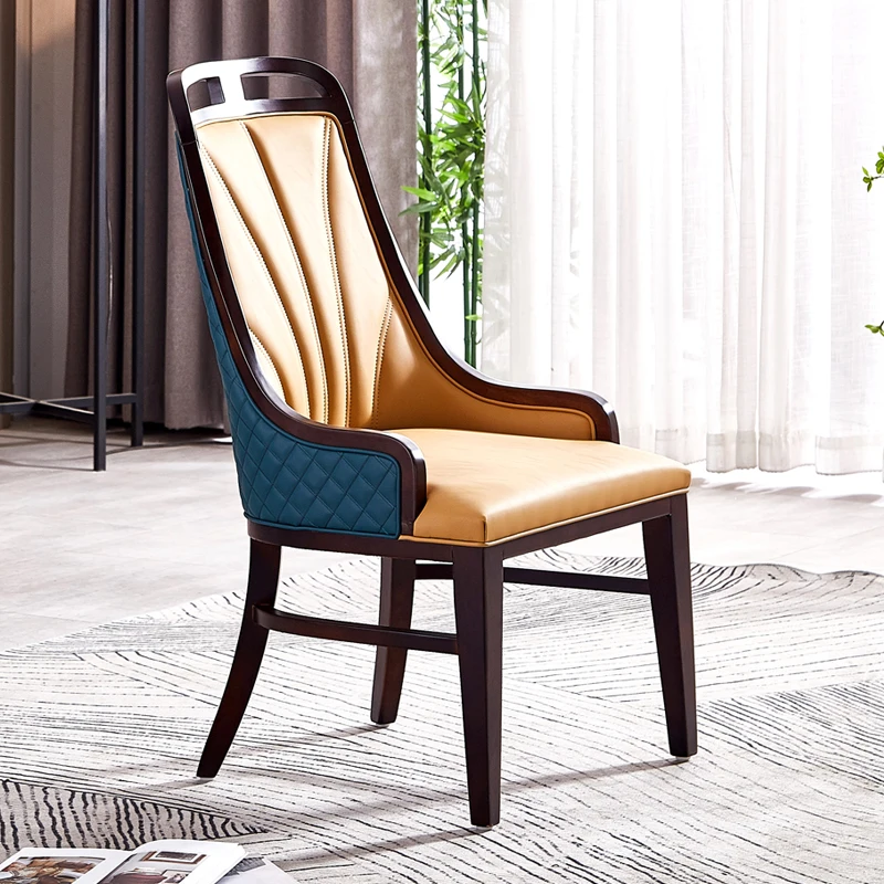 Nordic dining chair solid wood soft bag household backrest with armrests high-end hotel restaurant club sales department leather