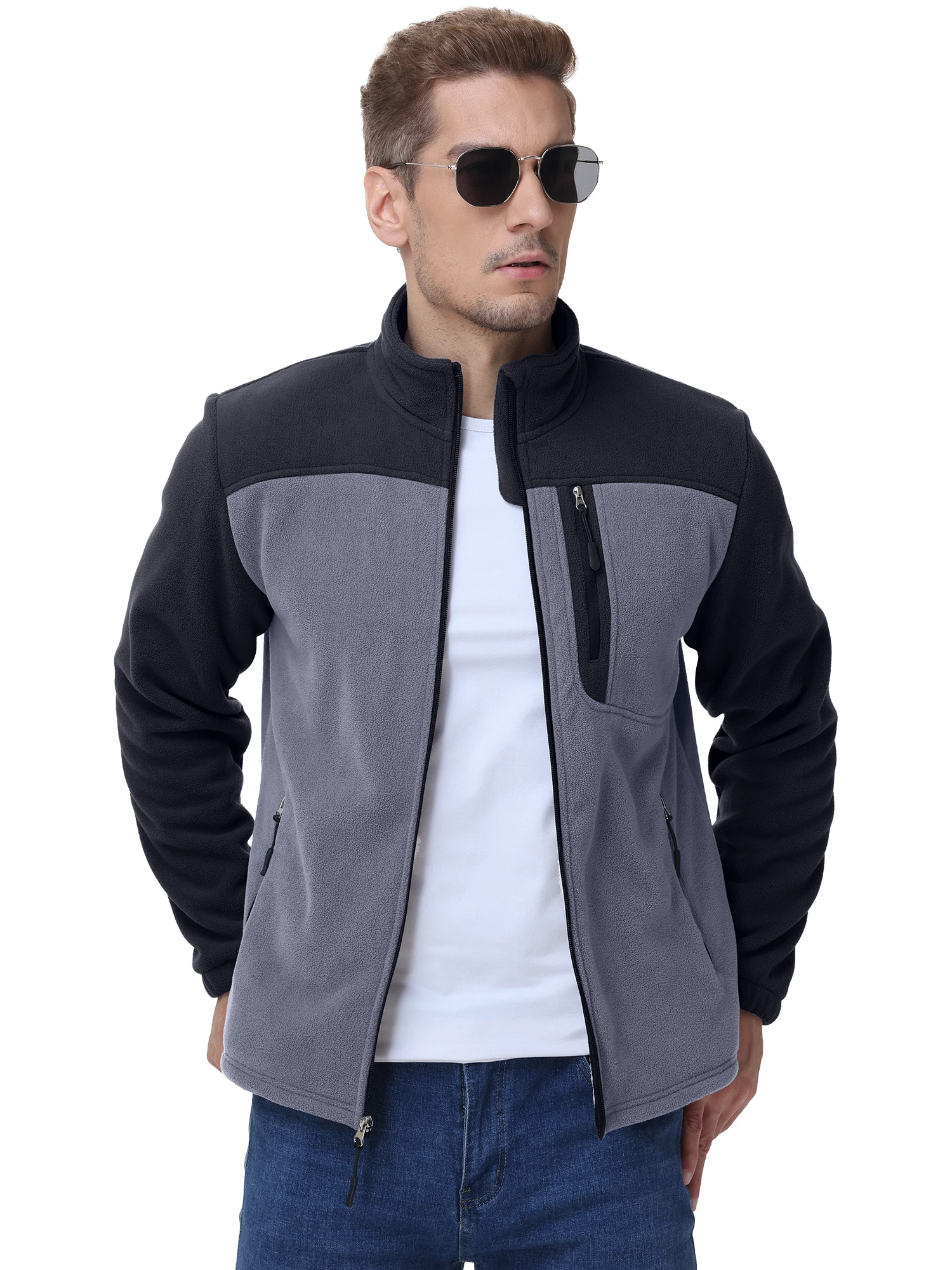 Herren Warme Polarfleece-Jacke mit Vollreißverschluss, Windbreaker mit mehreren Taschen, Arbeits- und Wanderjacke für Herbst & Winter – Detail 3