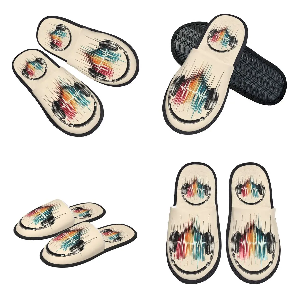 Custom Heart Shaped Music Note With Headphones Slippers Memory Foam Warm Soft Women House Slipper Bedroom Comfy Shoes