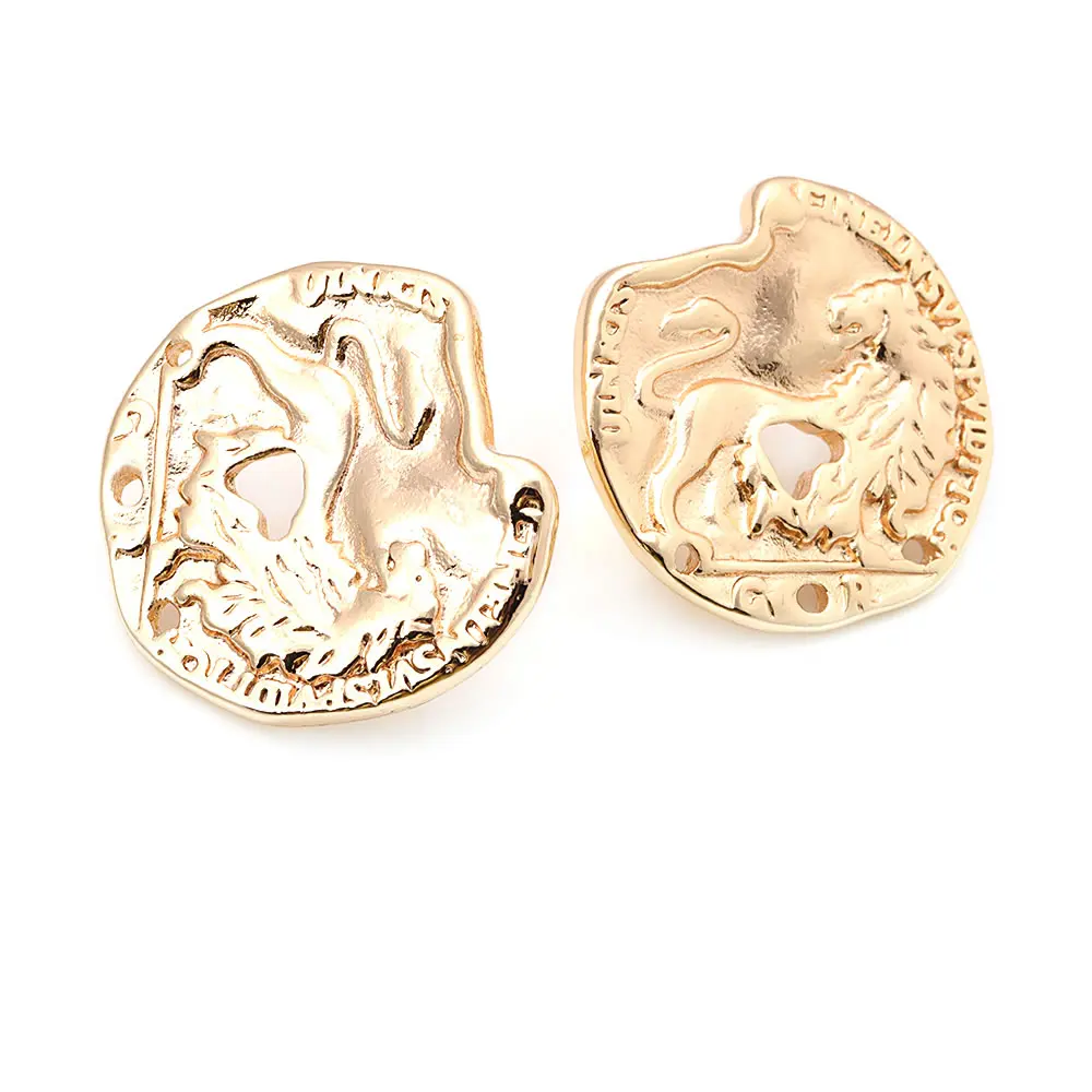 6PCS 18K Gold Color Brass 3 Holes Lion Stud Earrings Pins Earrings High Quality Jewelry Making Supplies Accessories for Women