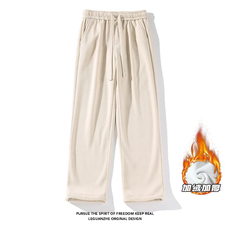 

【Mirrordust】2025Winter Plus Size Fleece-Lined Corduroy Straight-Leg Pants Warm Loose Wide-Leg Sweatpants M-5X