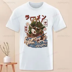 Funny Great Ramen Off Kanagawa Mens T Shirts Trendy 100% Cotton Short-sleev T-Shirt Hip Hop Harajuku Casual Loose Women Clothes