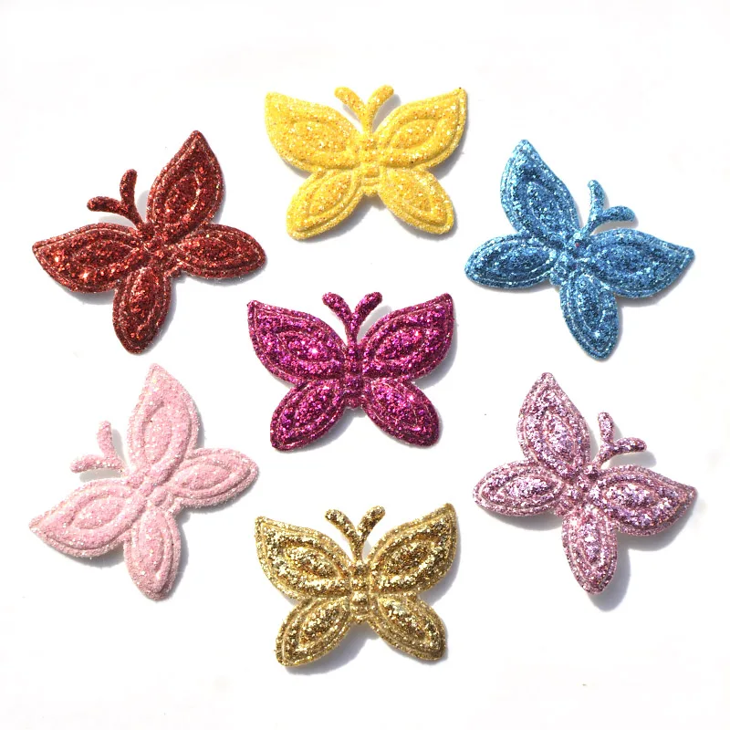 30PCS Mixed Glitter Leather Padded Butterfly Felt Appliques for DIY Sewing Supplies Kids Craft Accessorie