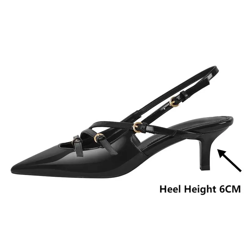 Onlymaker Women Pointed Toe Black Heels  Slingback  Stiletto High Heels Backless Slip-on Heeled Sandals