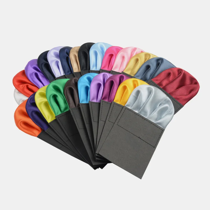 Men's New Pre-folded Pocket Square Solid Candy Color Handkerchiefs Formal Wedding Party Business Chest Towel Black Accessorries