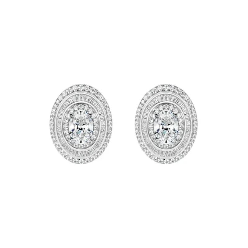 BELLUX 925 Silver Synthetic Zircon Earrings White Pigeon Egg Full Diamond Multi Layer Light Luxury Fashion Versatile Earrings
