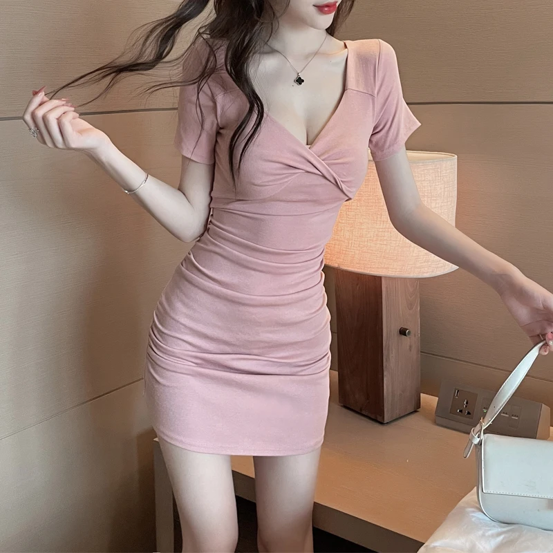 2025年夏 セクシーVネックインナーウェア ドクター風スリムウエスト オルトスベ ボディコンスカート レディース トレンド 韓国風 スレ 通勤 ドクター風