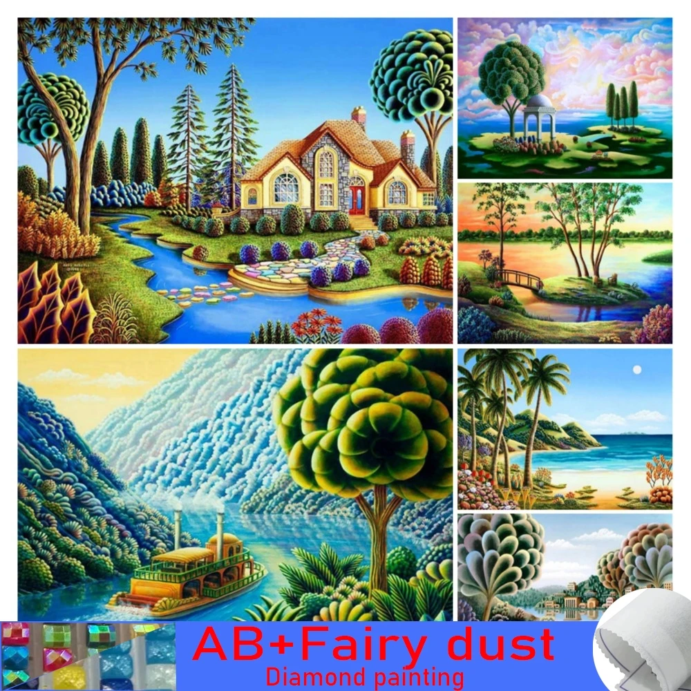 Diy Mosaic Arts Arrivals Abstract Landscape House 120 color AB Fairy Dust Diamond Painting Embroidery Picture Village Wall Decor