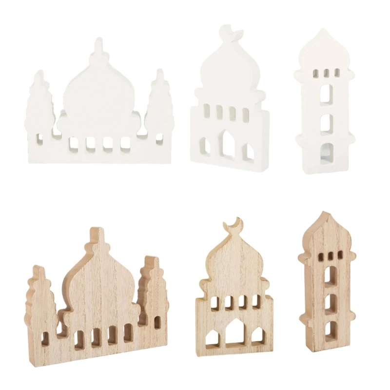 Wooden Ornament Elegant Celebration Decors Ramadans Holiday DIY Islamics Mosque Crafts Dropshipping