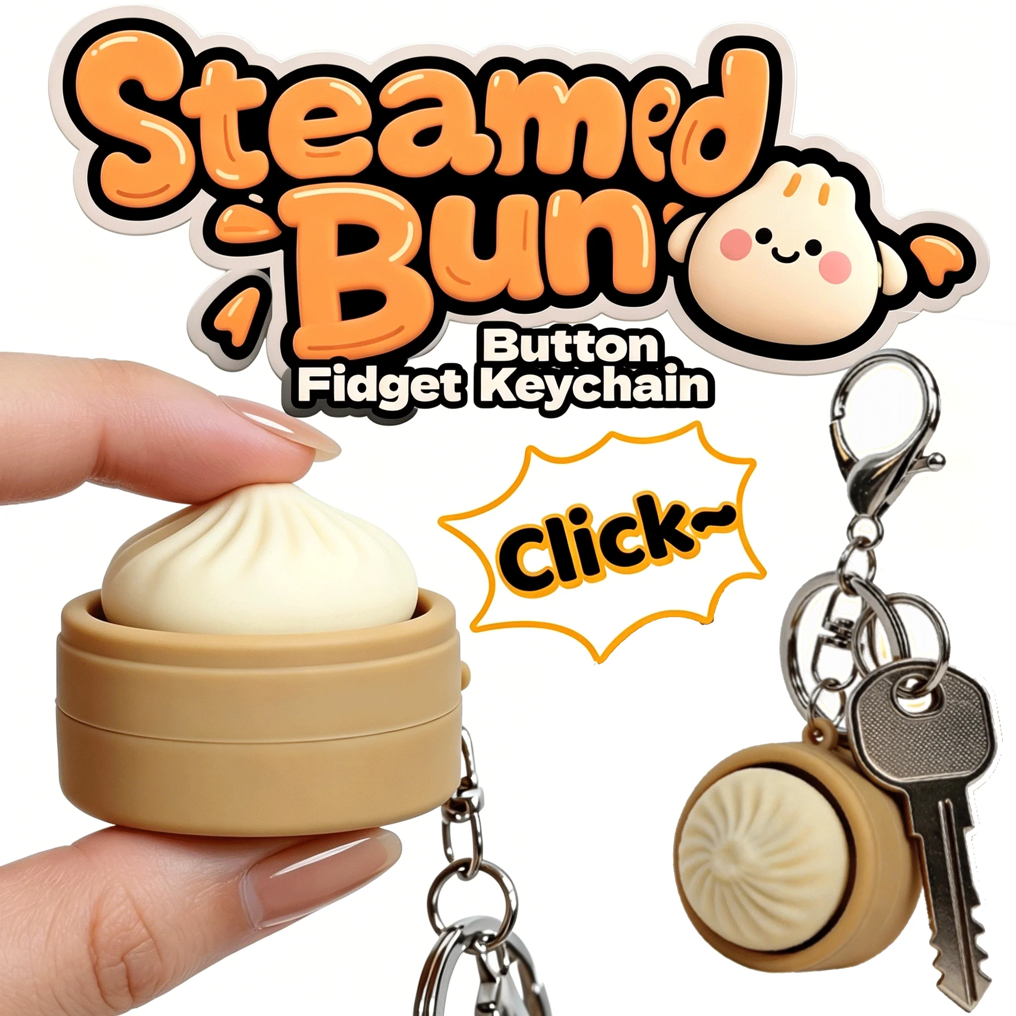 

Cute Simulation Steamed Bun KeyChain Stress Relief Slow Rebound Kneading Decompression Bun Fidget Clicker Keychain Finger Toys