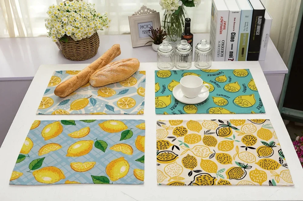 

Lemon Fruit Pattern Linen Placemats Heat Resistant Kitchen Place Mat Tableware Mat Table Mats Decor for Daily and Festivals Use