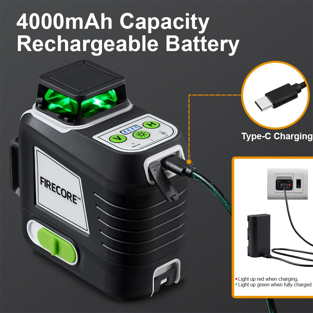 Imagem -03 - Fireecore 360 Laser Nível 12 Linhas 3d Autonivelante Linhas Cruzadas Horizontais e Verticais Super Poderosa Ferramenta de Nível Laser Verde G50