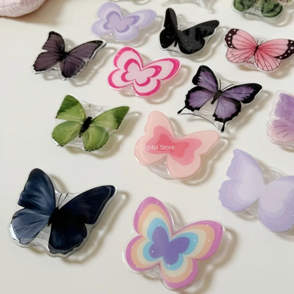 귀여운 나비 휴대폰 그립 톡 그립 톡 거치대 링, 아이폰 16 범용 액세서리, 사랑스러운 나비 매듭 휴대폰 스탠드 브래킷 소켓