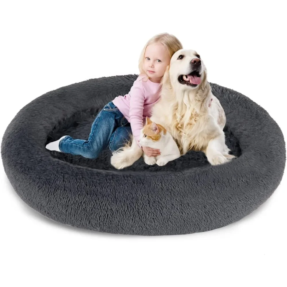 

54"x54" Dog Bed for Small Dogs, Medium, Large & X-Large, Comfy Dogs Beds in Faux Fur, Washable Plush Calming Dog Bed