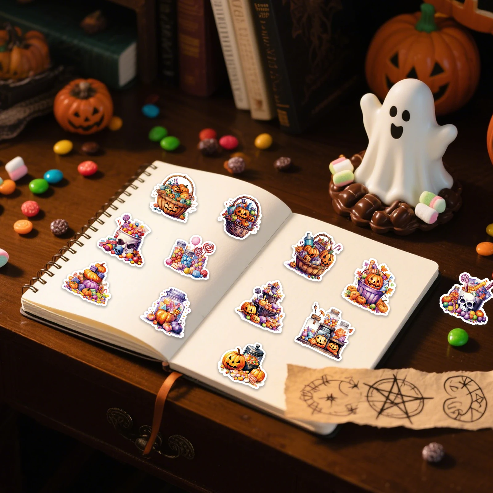 50PCS Halloween Pumpkin Stickers For Junk Journal Laptop Bicycle Guitar Skateboard Decoration DIY Graffiti Stickers