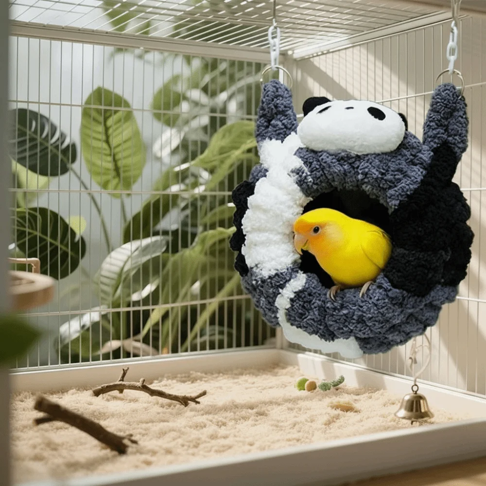 

Bird Warm Bird Nest Comfortable Cartoon Panda Bird Cage Bed Thickened Parrot Nest House Cage Accessories