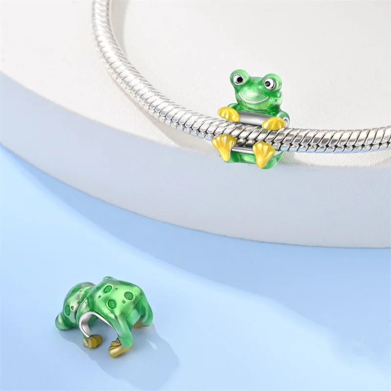 

925 Sterling Silver Climbing Frog Charms Beads For Women Fit Original Bracelet DIY Birthday Party Jewelry Gift