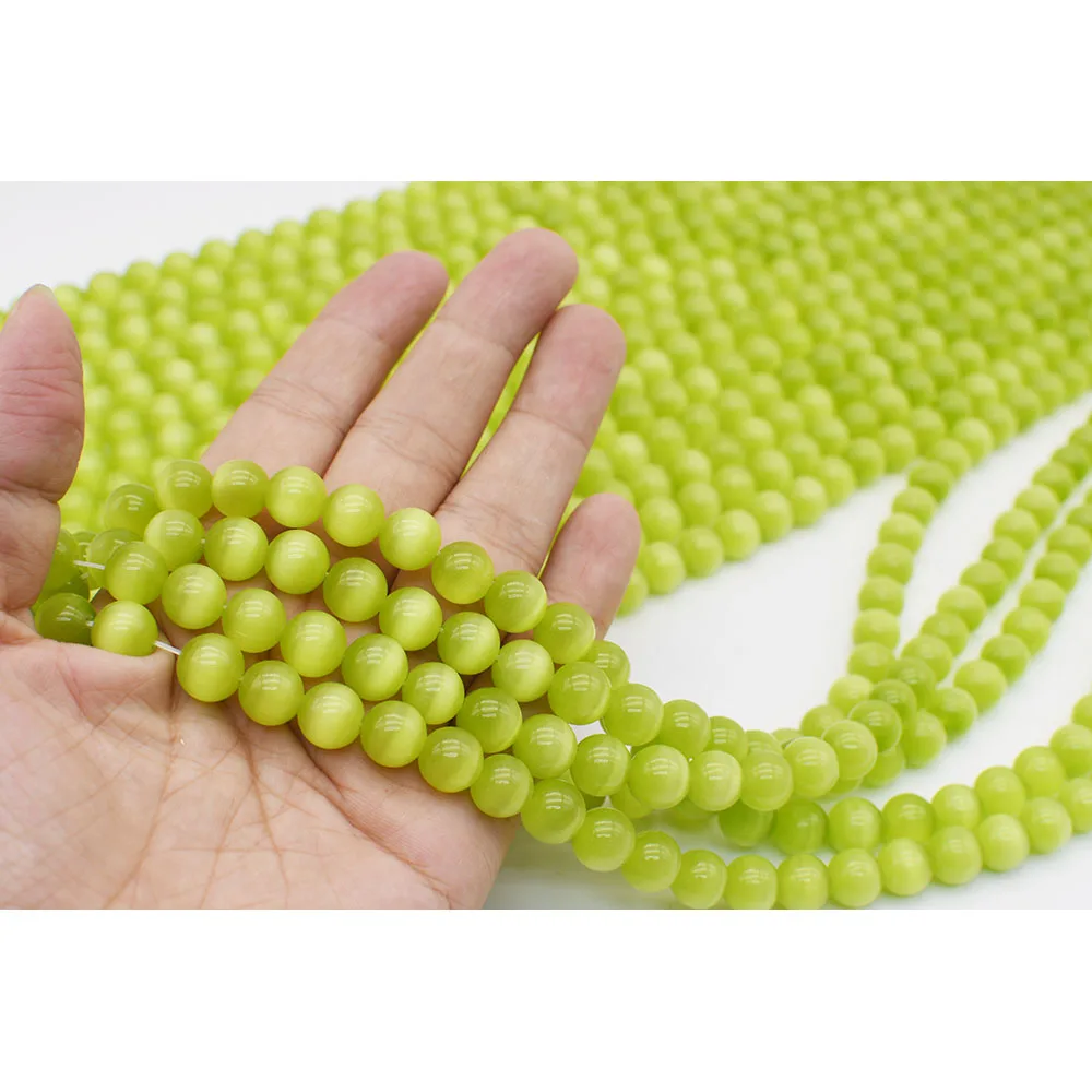 

6mm Natural Smooth Green cat's eye Round stone beads For DIY Bracelet Necklace Jewelry Making Strand 15"