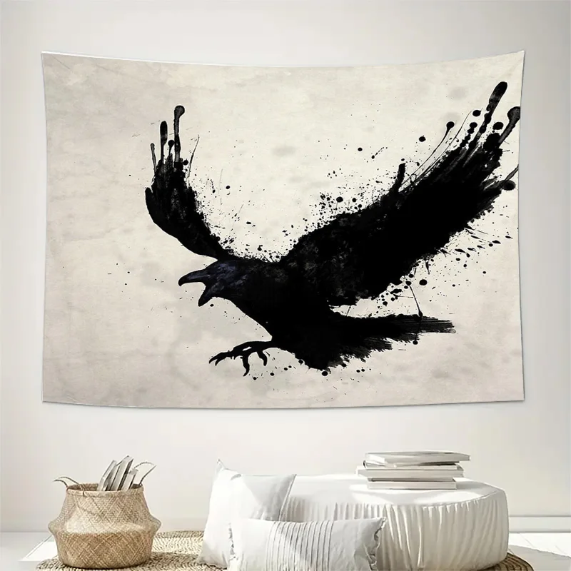 Gothic Raven Tapestry Wall Hanging Dark Forest Art Home Decor Mystical Bird Tapestry Vintage Grunge Aesthetic Room Decor