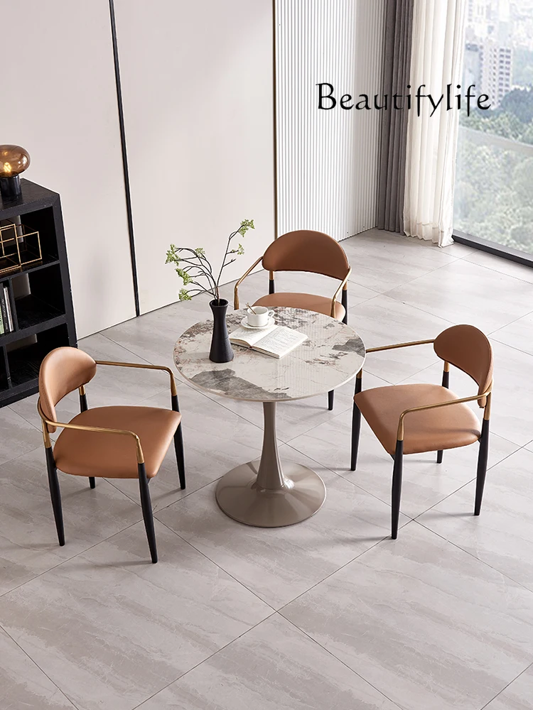 Office Light Luxury Stone Plate Negotiation Reception Xiaoyuan Business Meeting Single Table and Chair Combination Simple